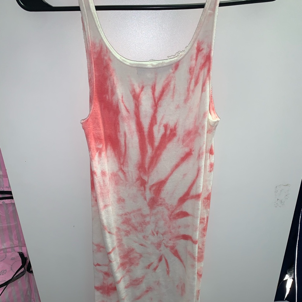 Pink and White Distressed Tie Dye T Shirt Dress
